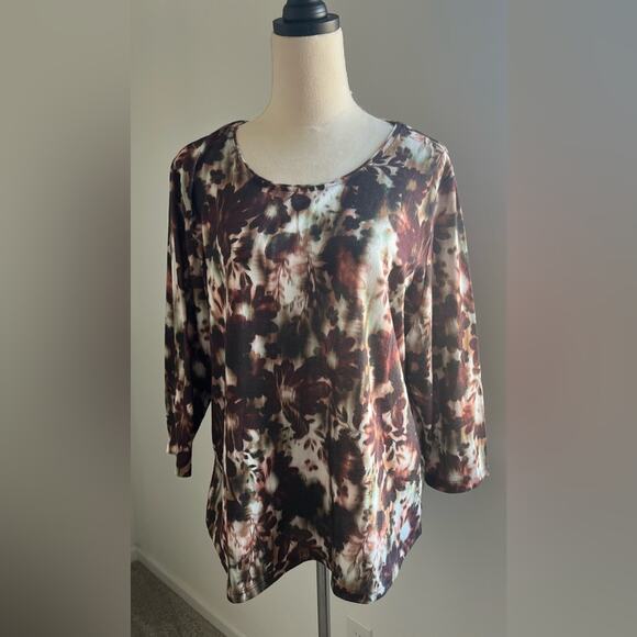 Allison Daley Women’s Brown Floral Lightweight 3/4 Sleeve Sweater Size XL - Picture 1 of 9